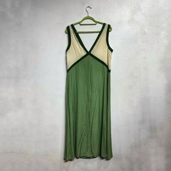 Rotimia Green Colorblock Empire Waist Maxi Dress Boho Sleeveless Sz M - Picture 8 of 11
